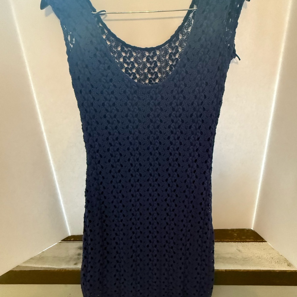 Free People Blue Lace Crochet Dress Medium | Cap Sleeve Sheath